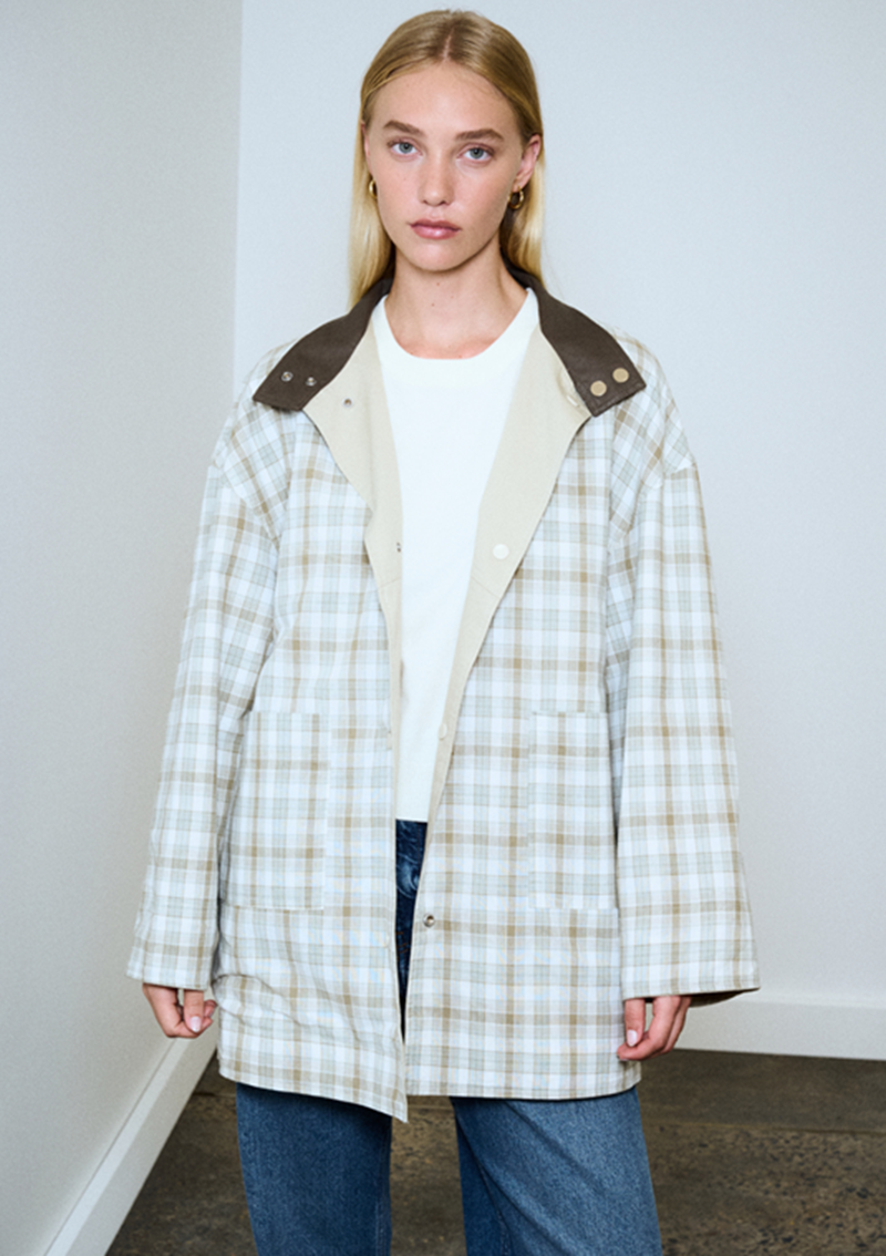 Rylan Reversible Parker | Stone & Khaki Check