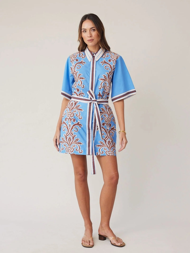Shirt Dress Mini | Blue Deco Stripe