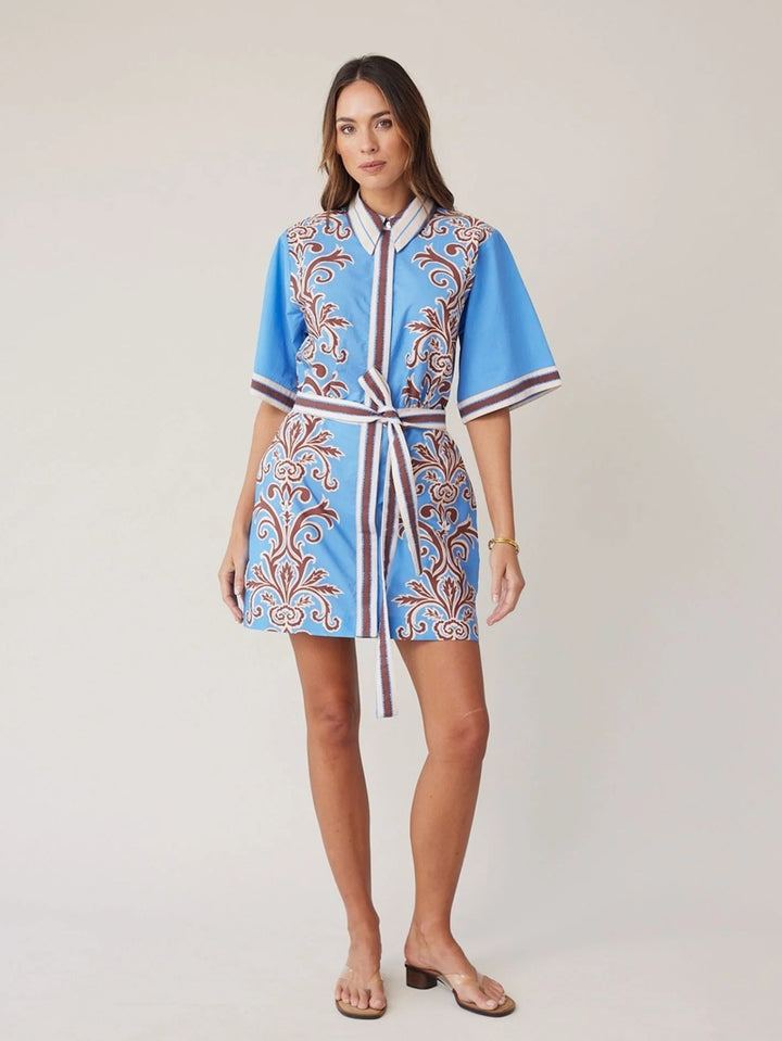 Shirt Dress Mini | Blue Deco Stripe