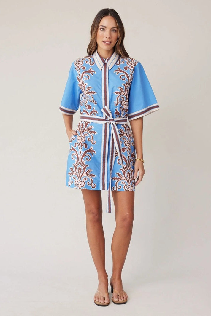 Shirt Dress Mini | Blue Deco Stripe
