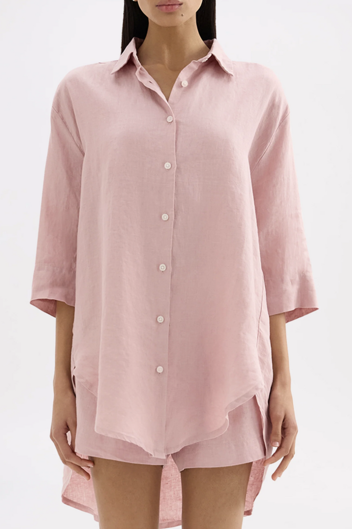 Lounge Linen Longline Shirt | Blush