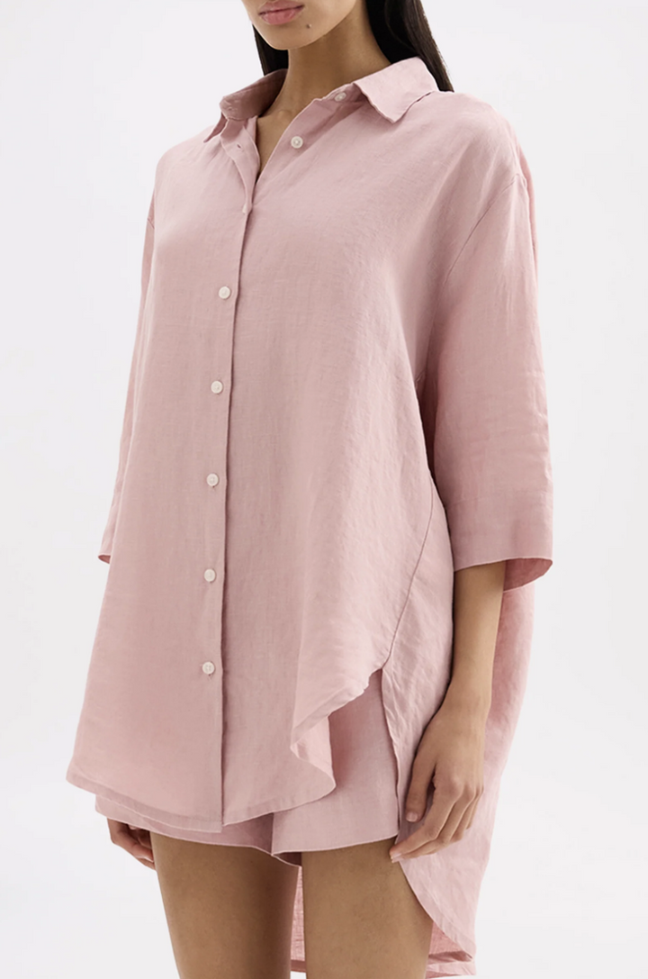 Lounge Linen Longline Shirt | Blush