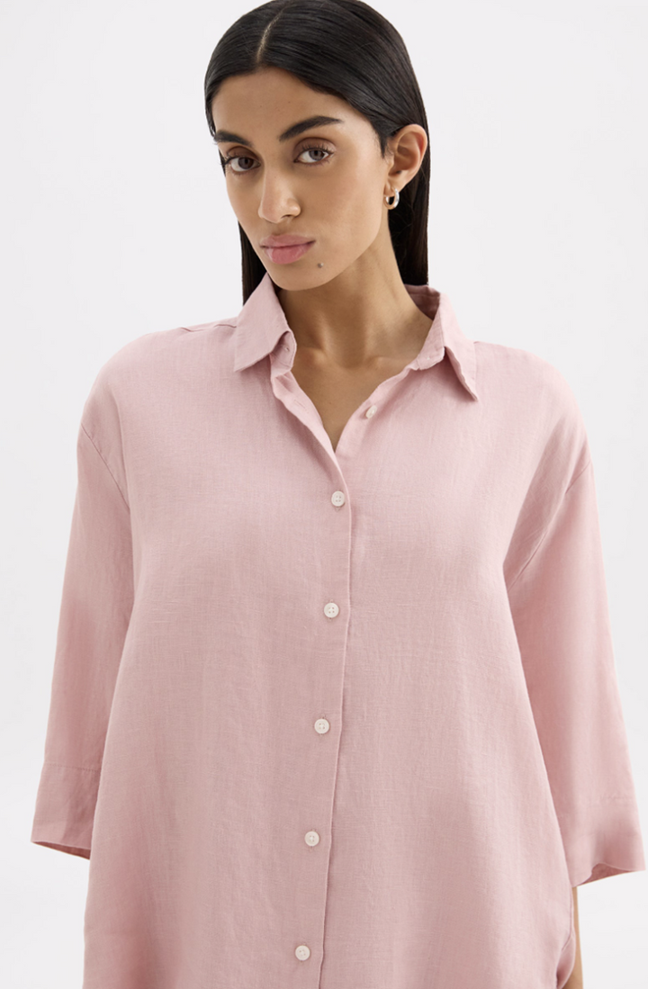 Lounge Linen Longline Shirt | Blush