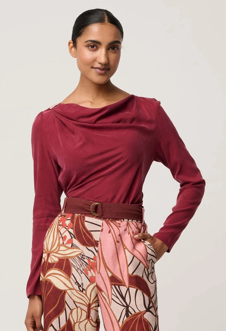 Serene Gold Detail Cupro Viscose Stretch Top | Ruby