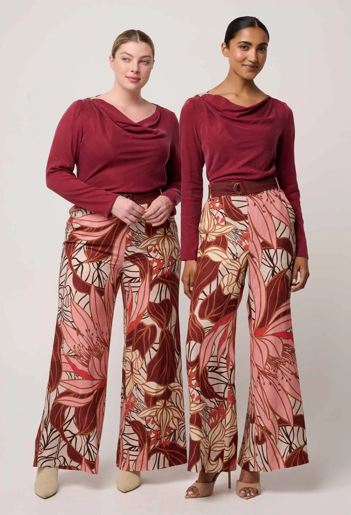 Serene Gold Detail Cupro Viscose Stretch Top | Ruby