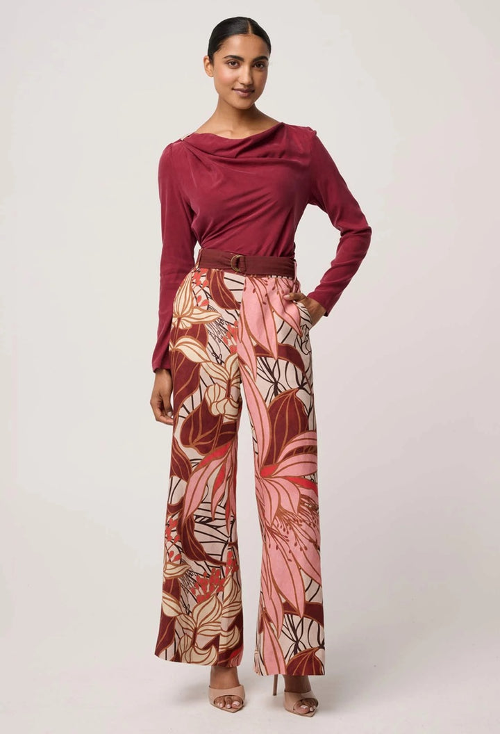Serene Gold Detail Cupro Viscose Stretch Top | Ruby