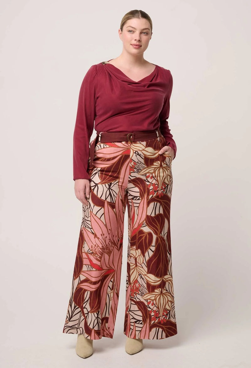 Serene Gold Detail Cupro Viscose Stretch Top | Ruby