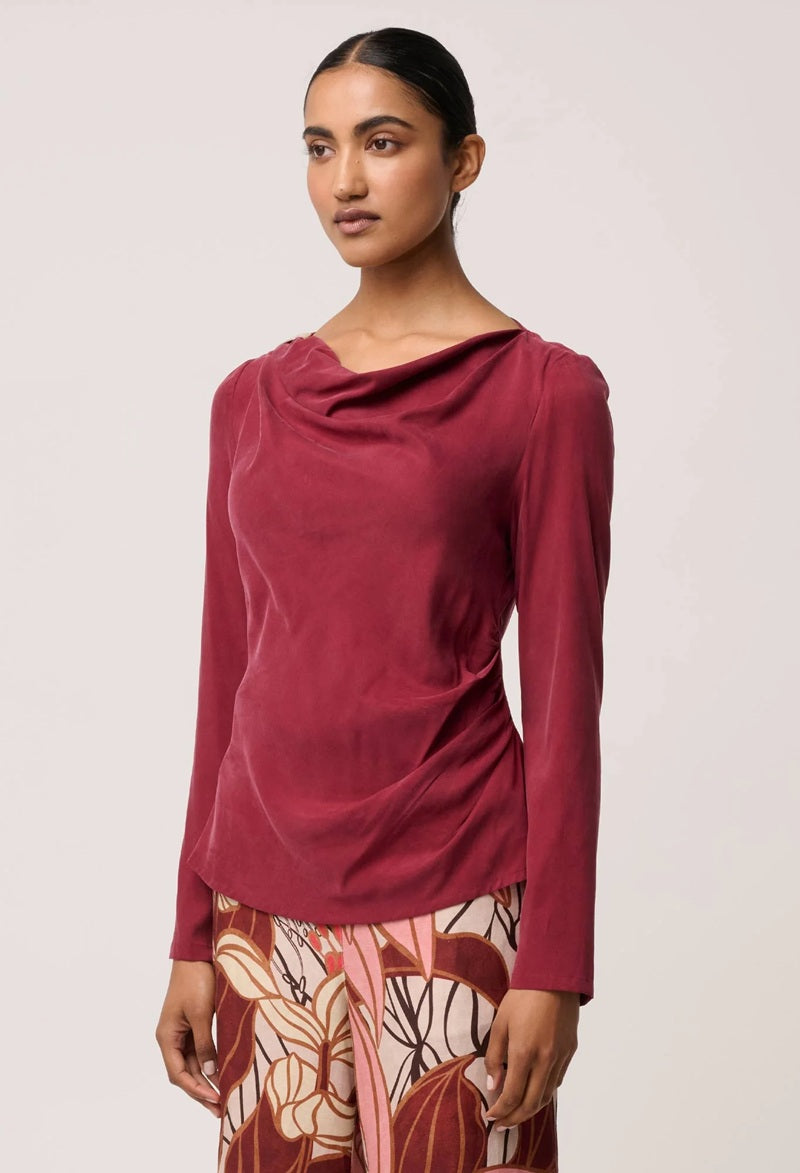 Serene Gold Detail Cupro Viscose Stretch Top | Ruby