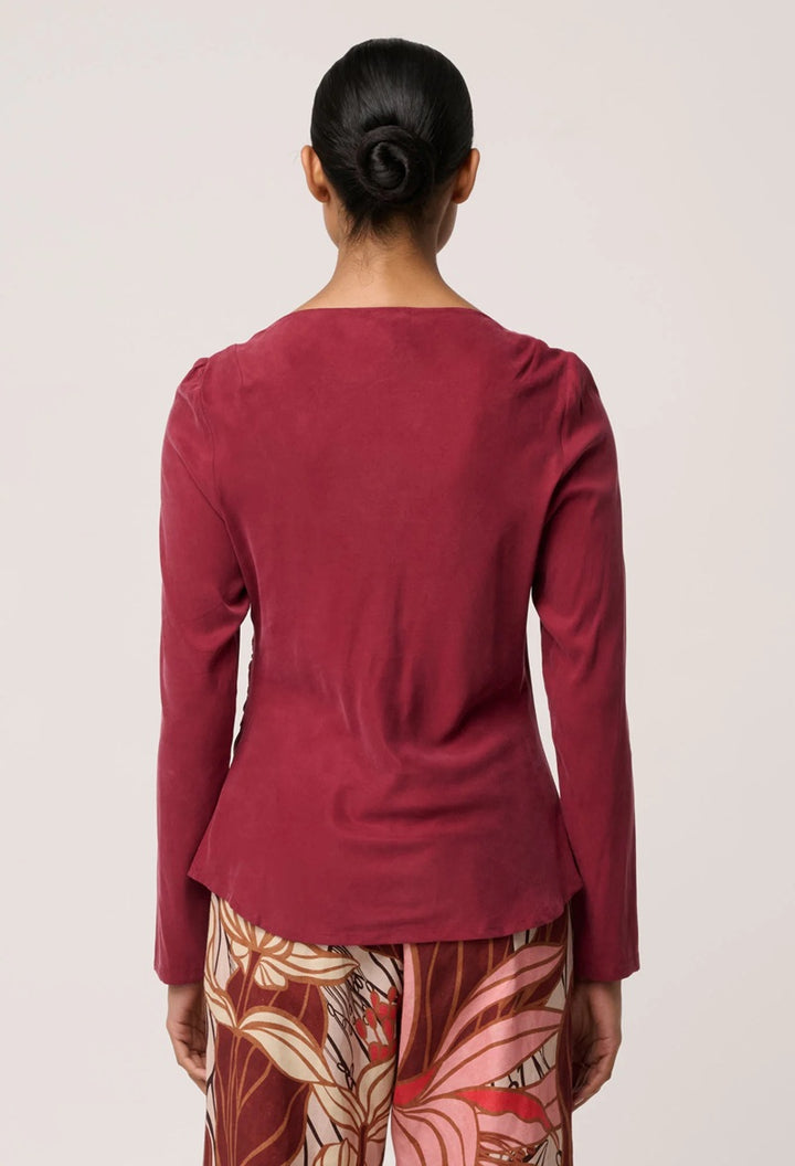 Serene Gold Detail Cupro Viscose Stretch Top | Ruby