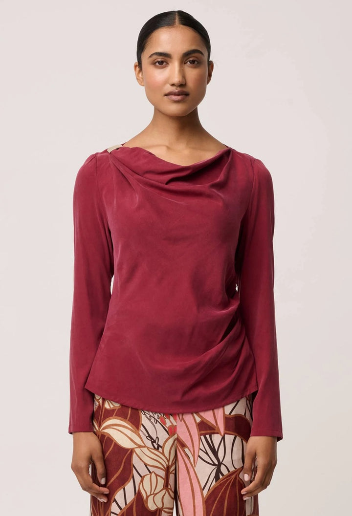Serene Gold Detail Cupro Viscose Stretch Top | Ruby