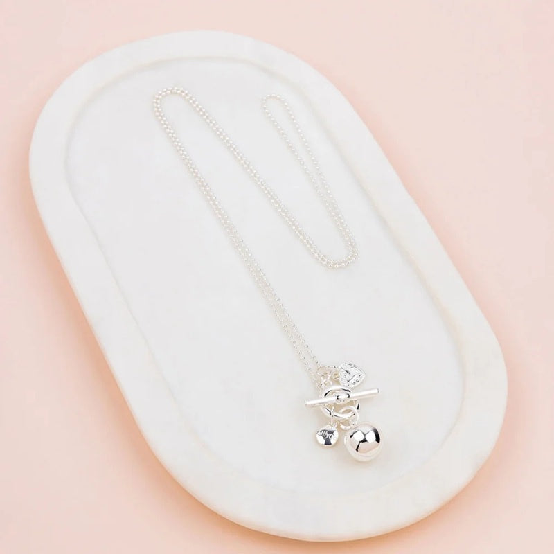 Silver Fob With Ball Pendant Necklace