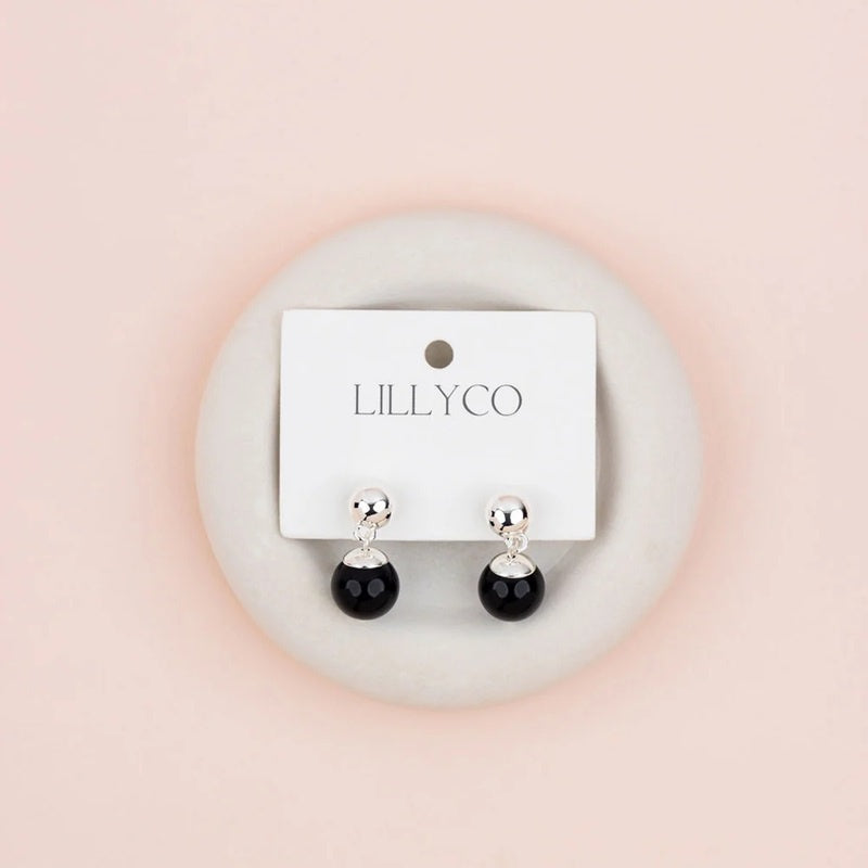 Silver & Black Quartz Earrings