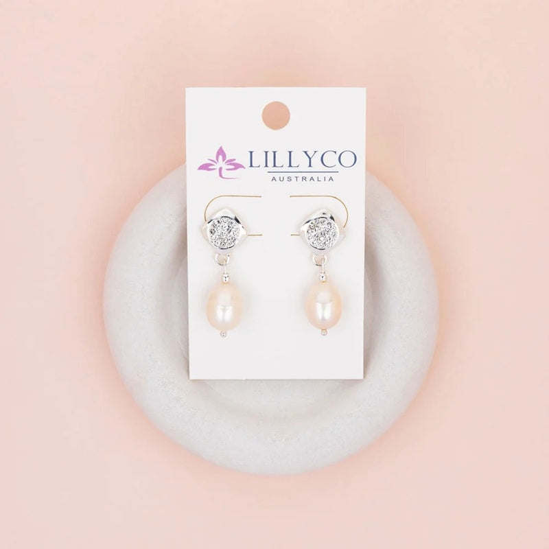 Silver Crystal & Pearl Earrings