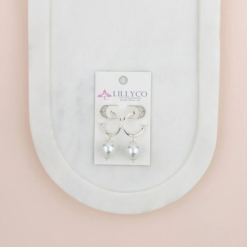 Silver Ring & Drop Pearl Earrings