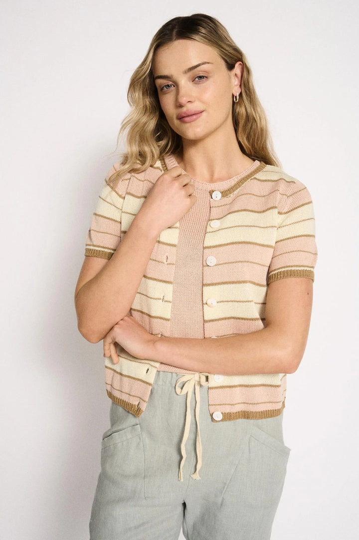 Solene Stripe Button Top | Dusty Pink