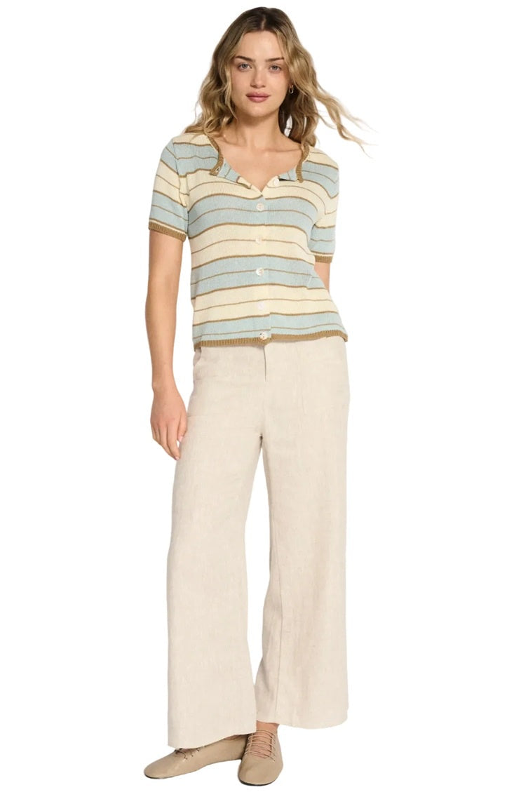 Solene Stripe Button Top | Dusty Aqua