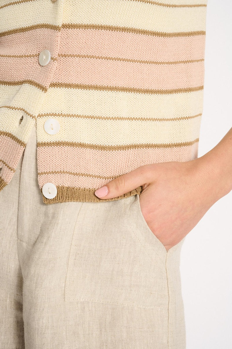 Solene Stripe Button Top | Dusty Pink