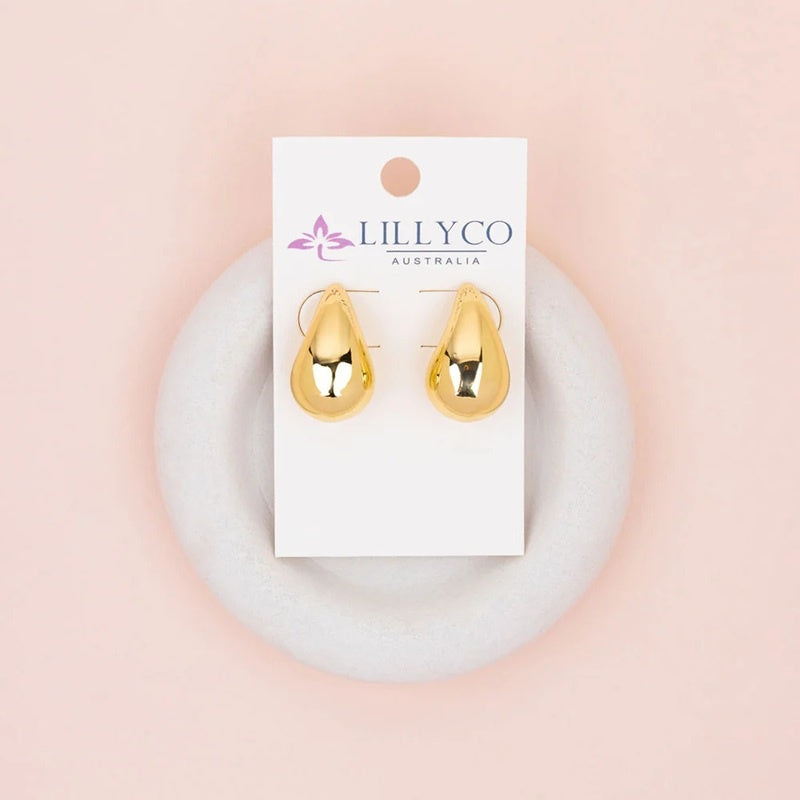 Solid Tear Yellow Gold Drop Earrings