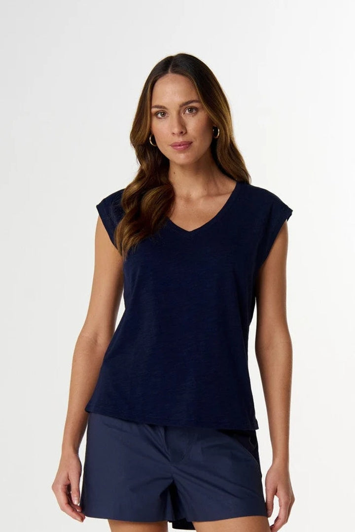 The Stranger V Neck Muscle Tee | Parisian Navy C13029