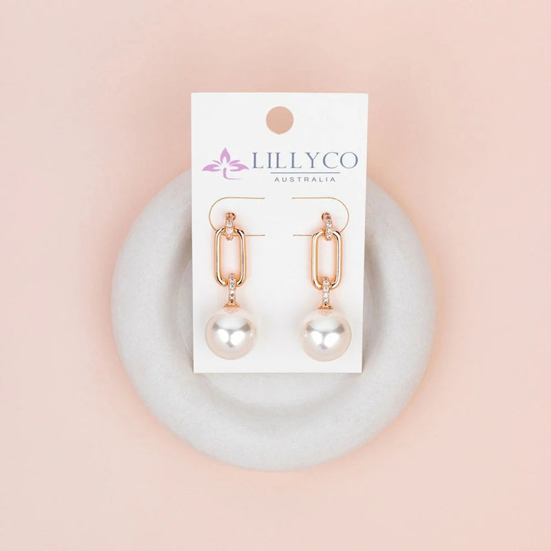 Rose Gold With Crystal & Pearl Earrings