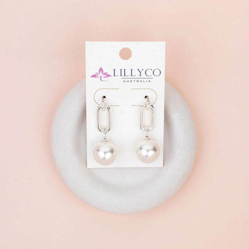 Stunning Silver With Crystal & Pearl Earrings