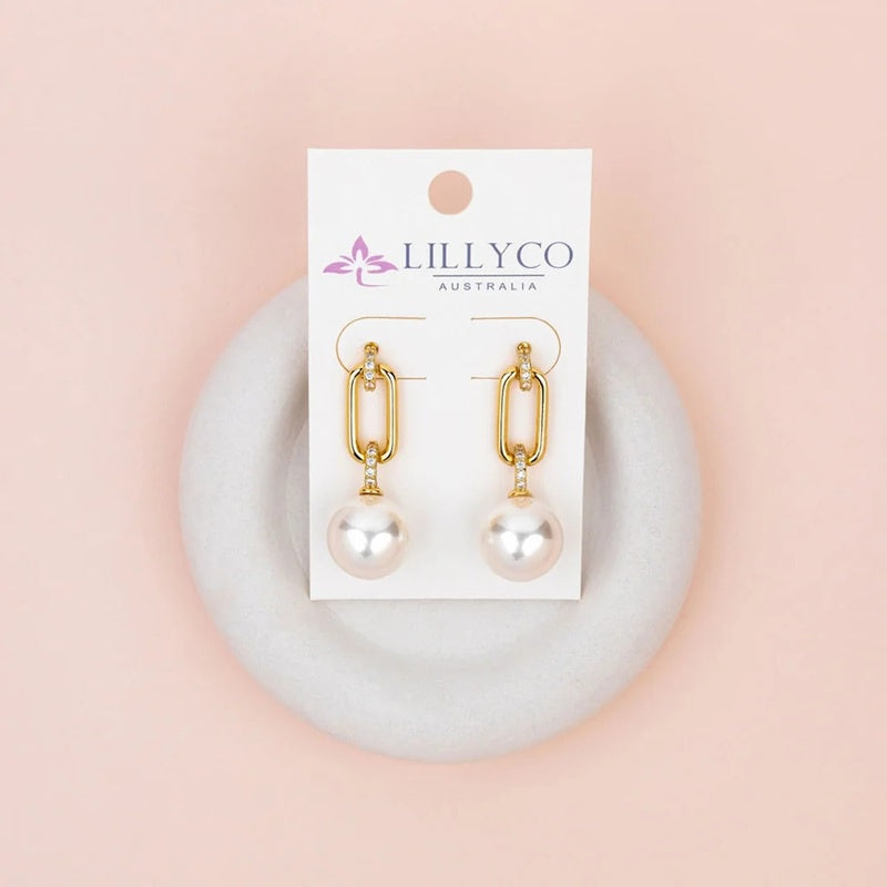 Stunning Yellow Gold With Crystal & Pearl Earrings