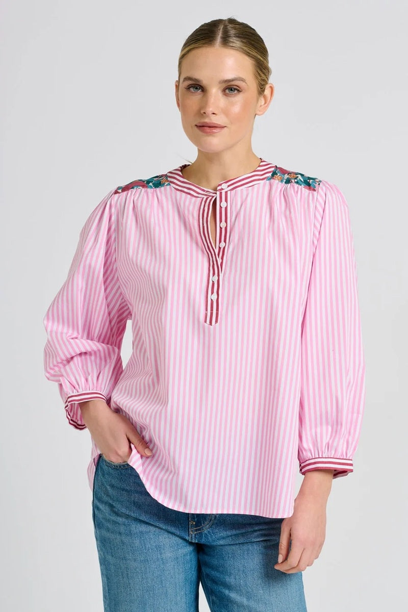 Mary Shirt | Pink & Green Stripe Combo