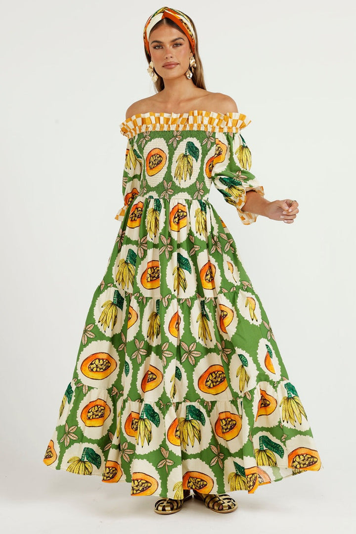 The Papaya Grove Smocked Off Shoulder Dress