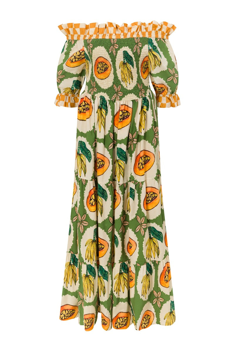 The Papaya Grove Smocked Off Shoulder Dress