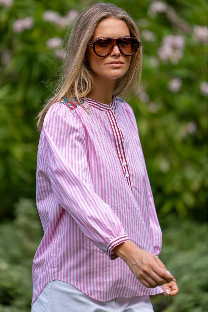 Mary Shirt | Pink & Green Stripe Combo