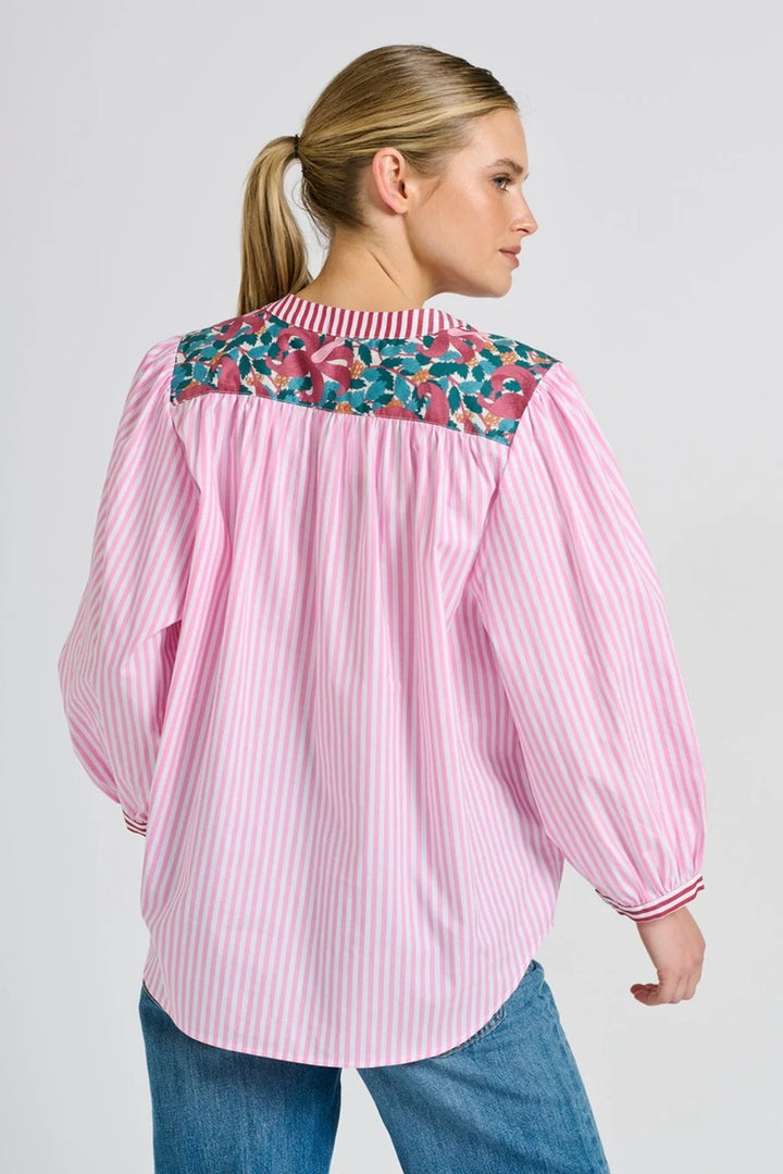 Mary Shirt | Pink & Green Stripe Combo