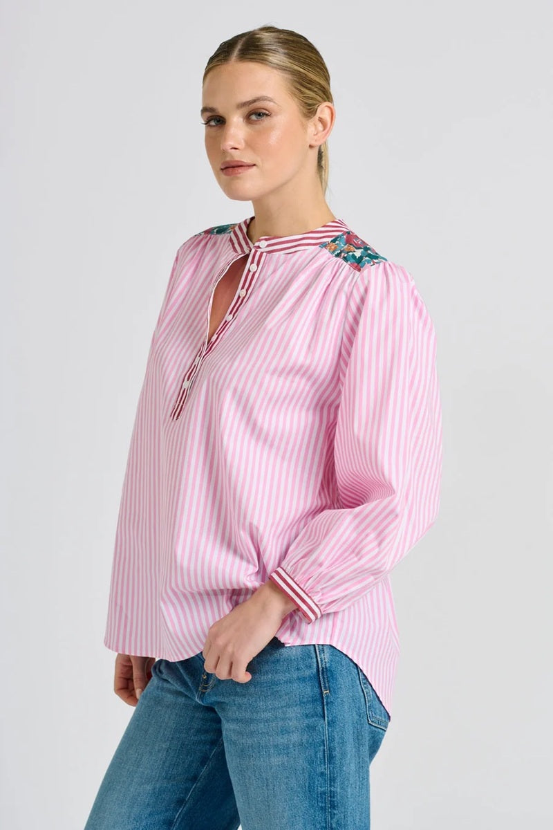 Mary Shirt | Pink & Green Stripe Combo