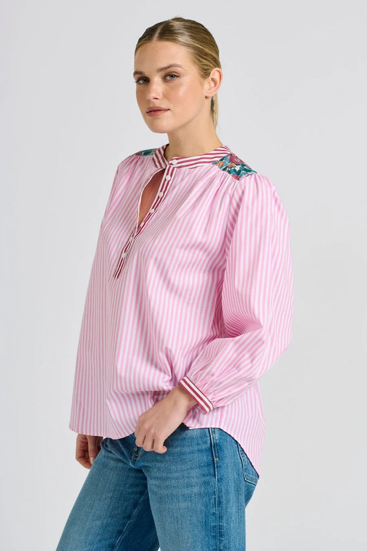 Mary Shirt | Pink & Green Stripe Combo