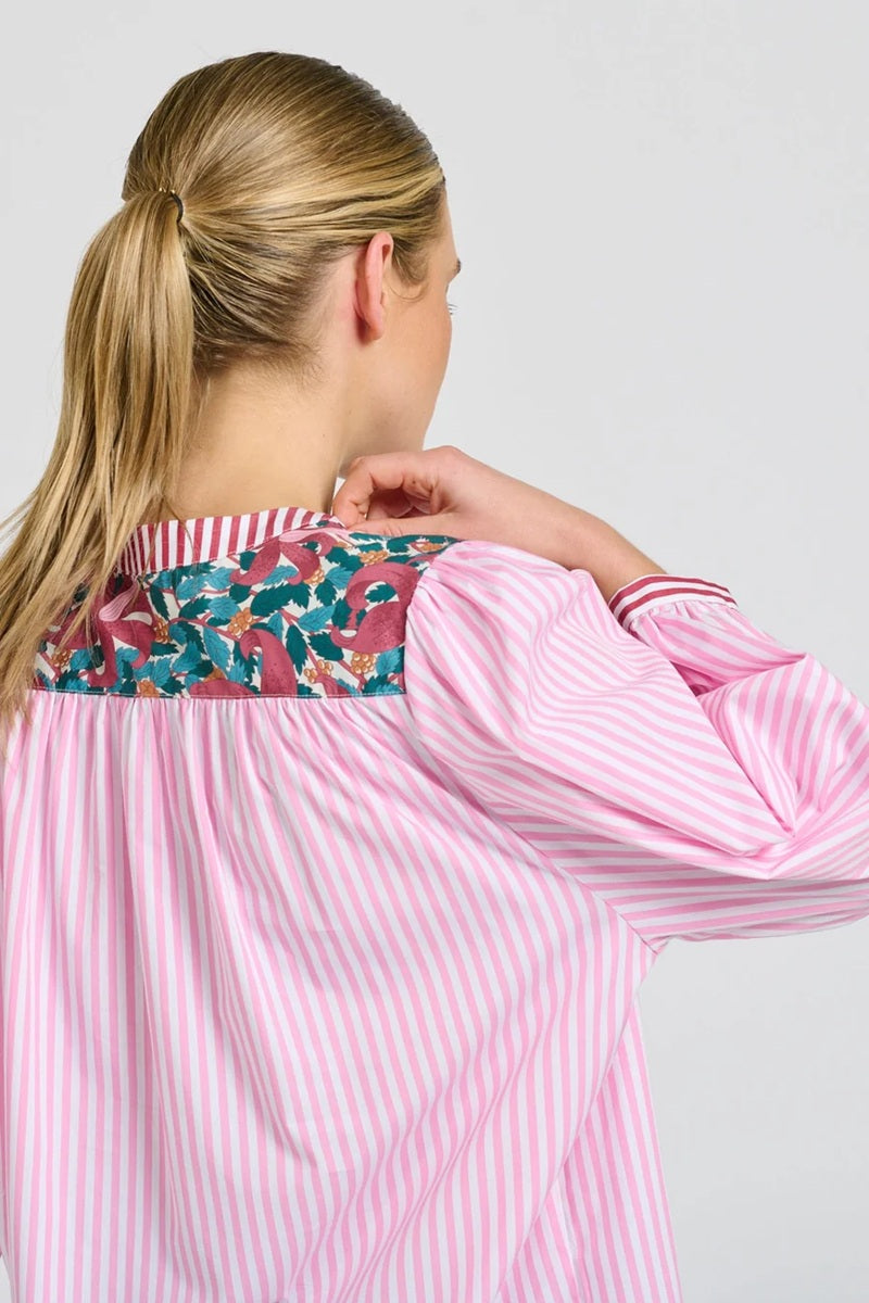 Mary Shirt | Pink & Green Stripe Combo