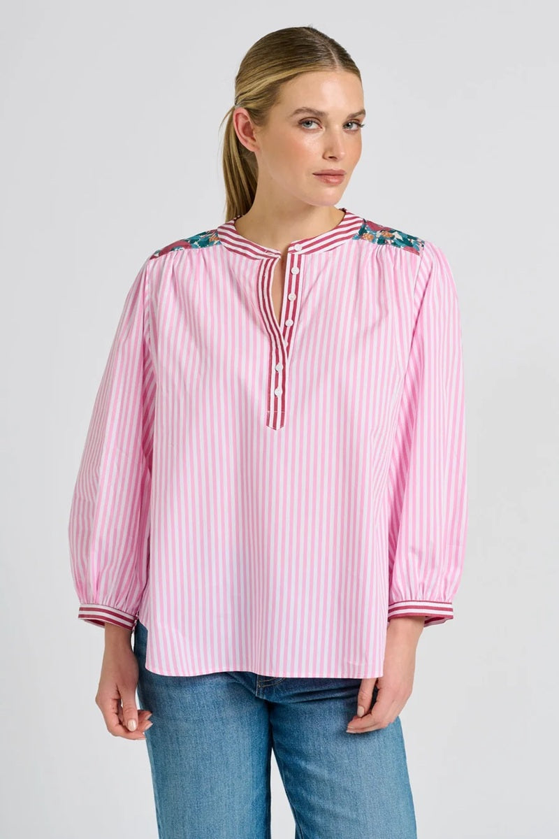 Mary Shirt | Pink & Green Stripe Combo