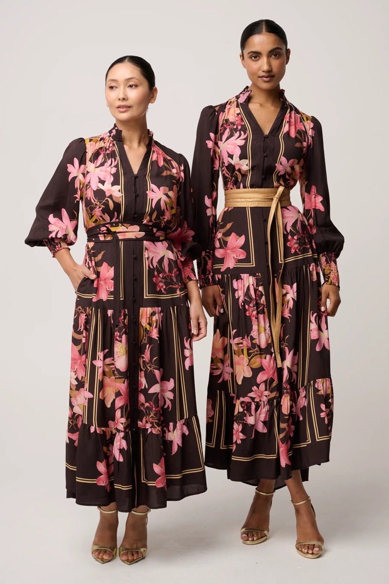 Petite Adine Linen Viscose Printed Maxi Dress | Obsidan Bloom