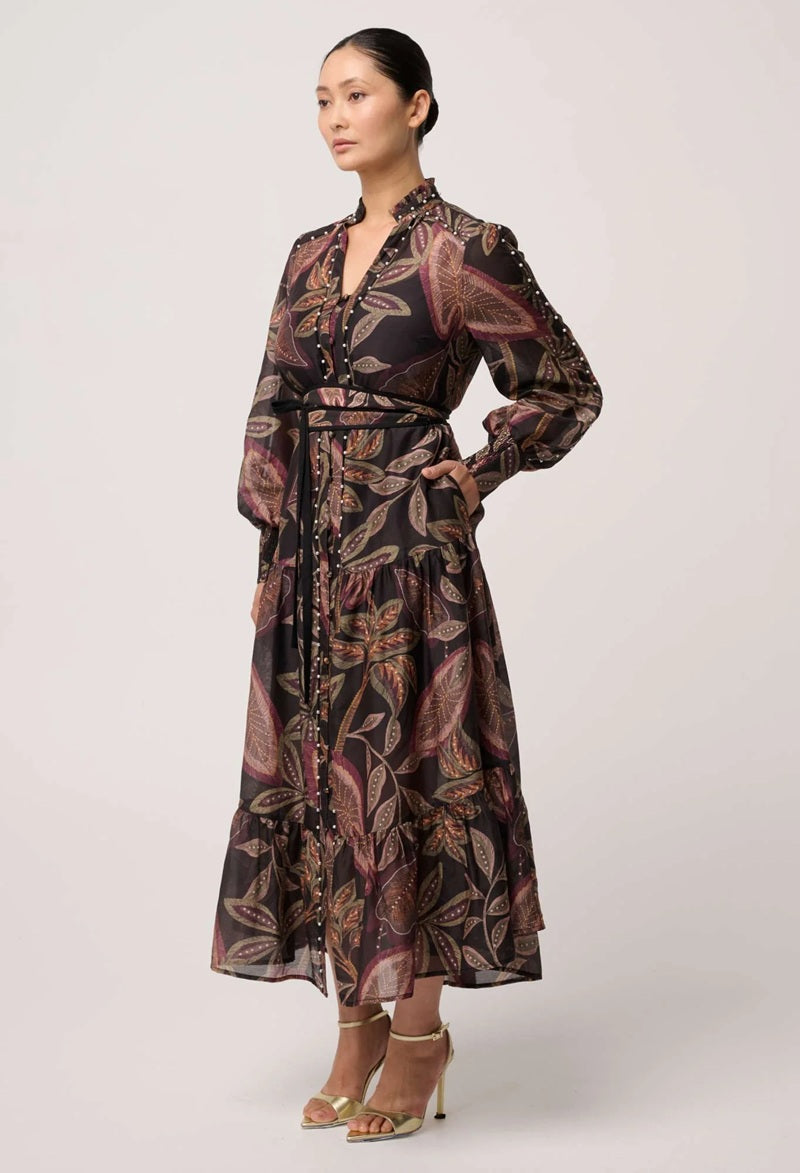 Petite Wanderlust Pearl Embellished Cotton Silk Maxi Dress | Dark Tropique