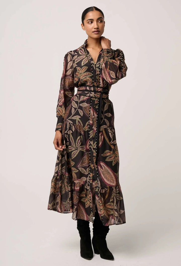Wanderlust Pearl Embellished Cotton Silk Maxi Dress | Dark Tropique