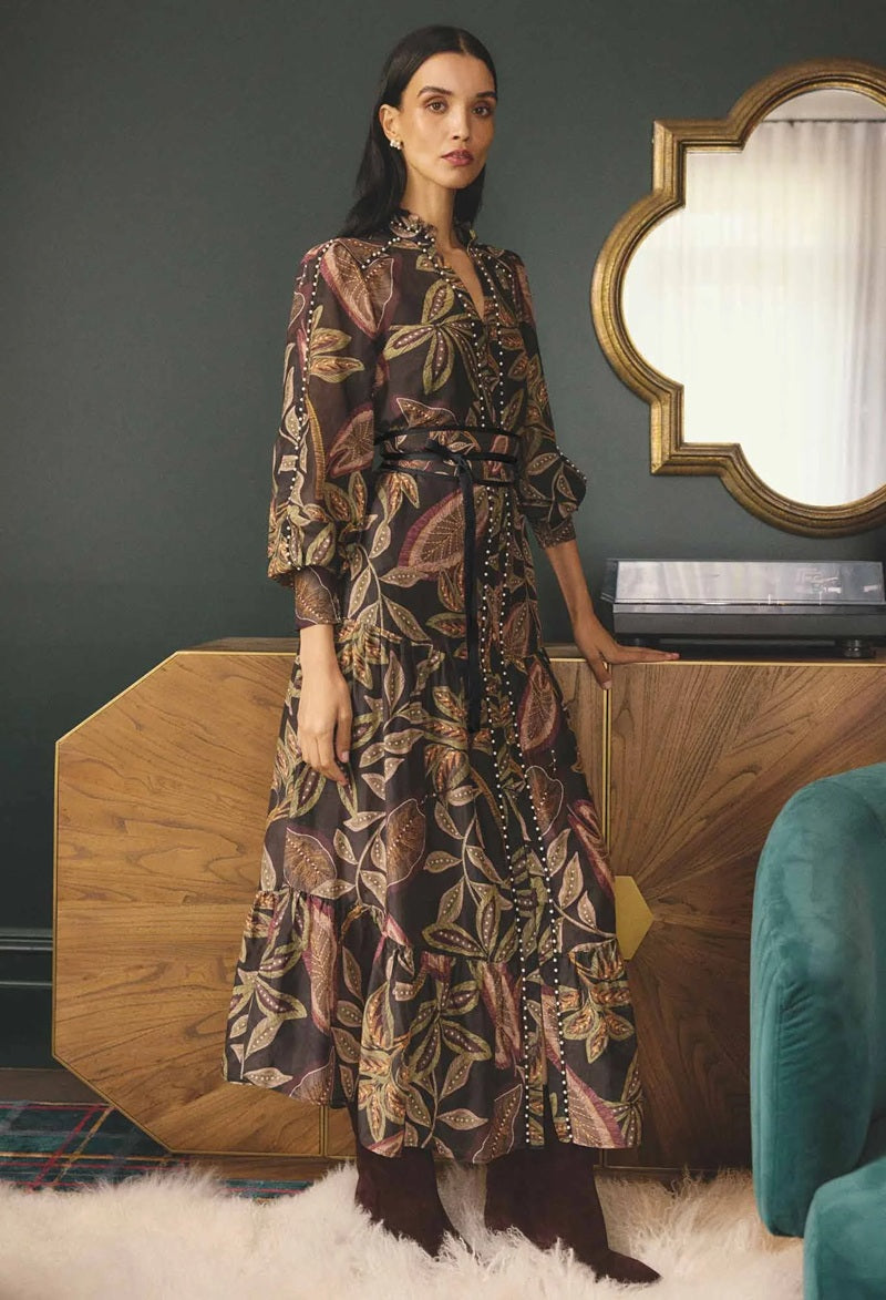 Wanderlust Pearl Embellished Cotton Silk Maxi Dress | Dark Tropique