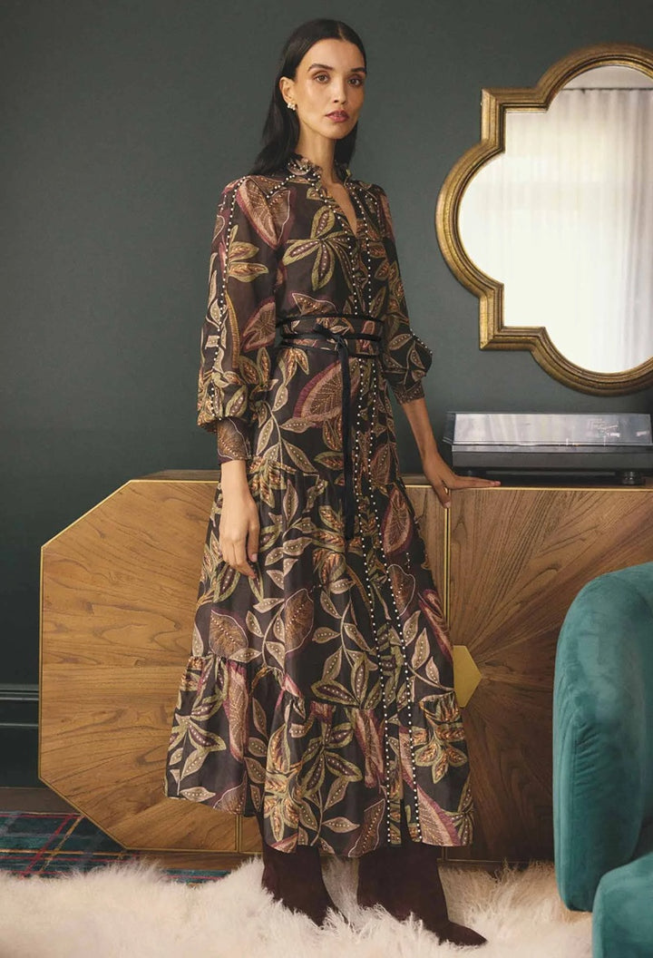 Wanderlust Pearl Embellished Cotton Silk Maxi Dress | Dark Tropique