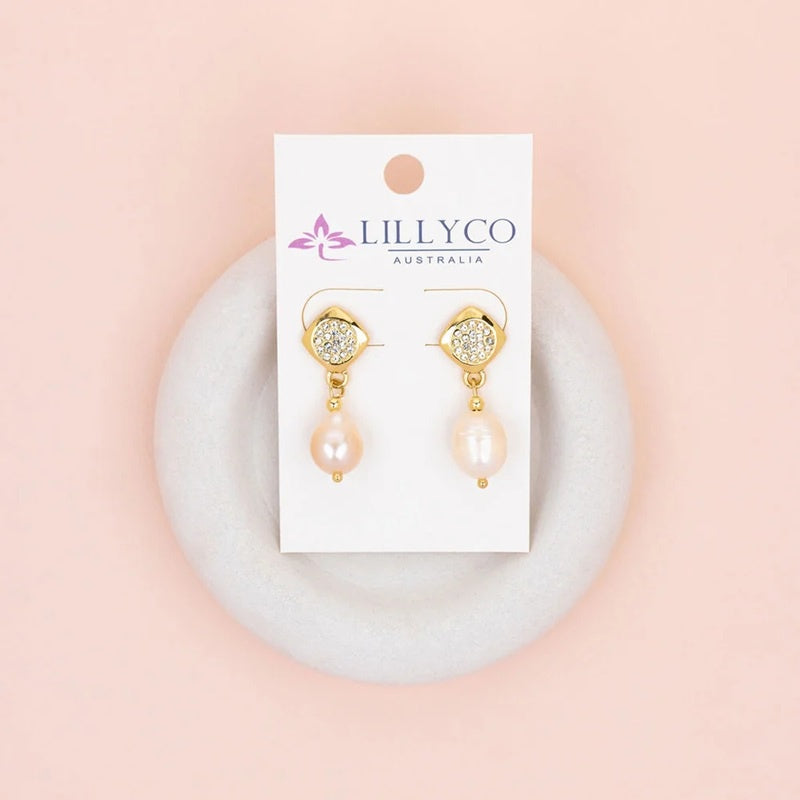 Yellow Gold Crystal & Pearl Earrings