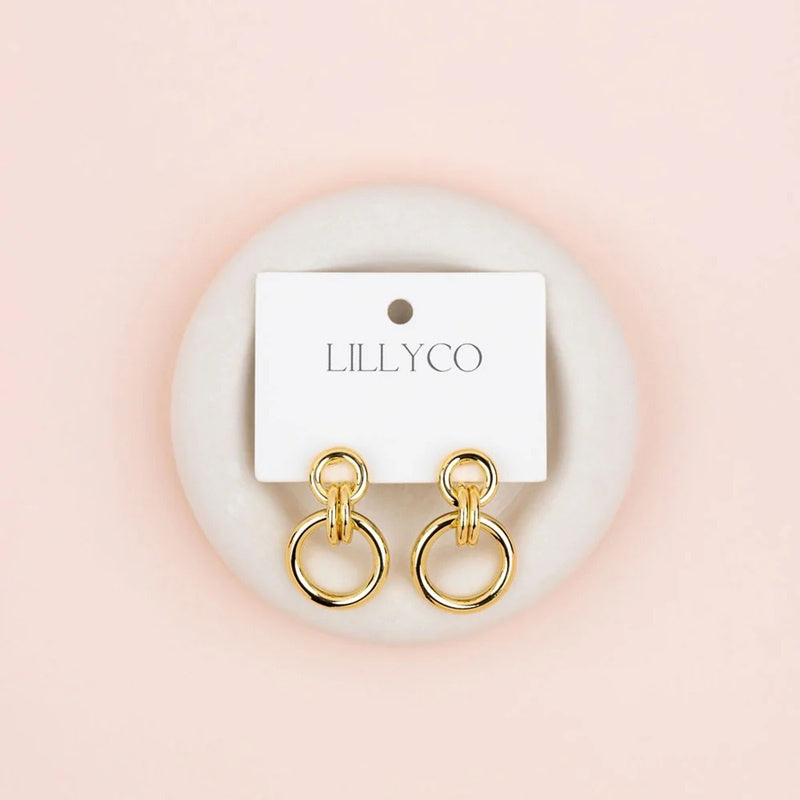 Yellow Gold Double Ring Earrings