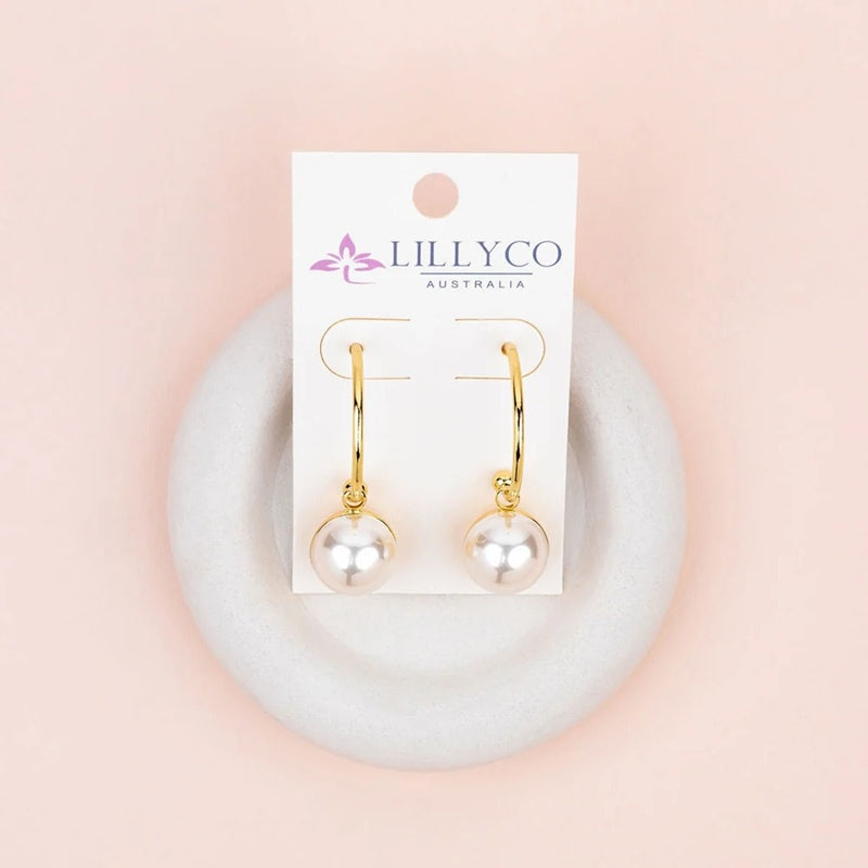 Yellow Gold Reversable Pearl & Metal Earrings