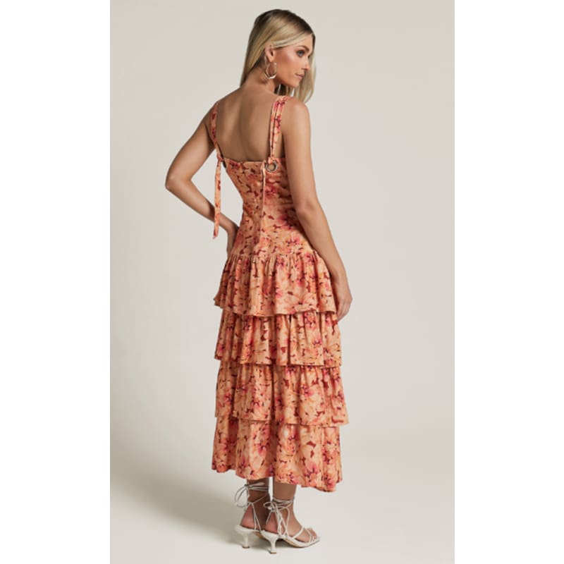Adela Linen Blend Tiered Midi Dress | Valencia Print - Dress