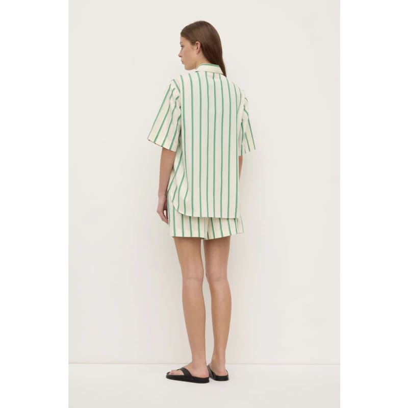 Agnes Stripe Short Sleeve Shirt | Butter & Bright Green - Tops