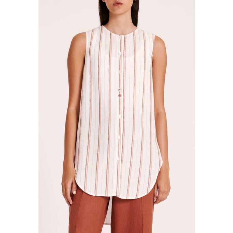 Aisha Linen Sleeveless Shirt | Amber Stripe - Tops