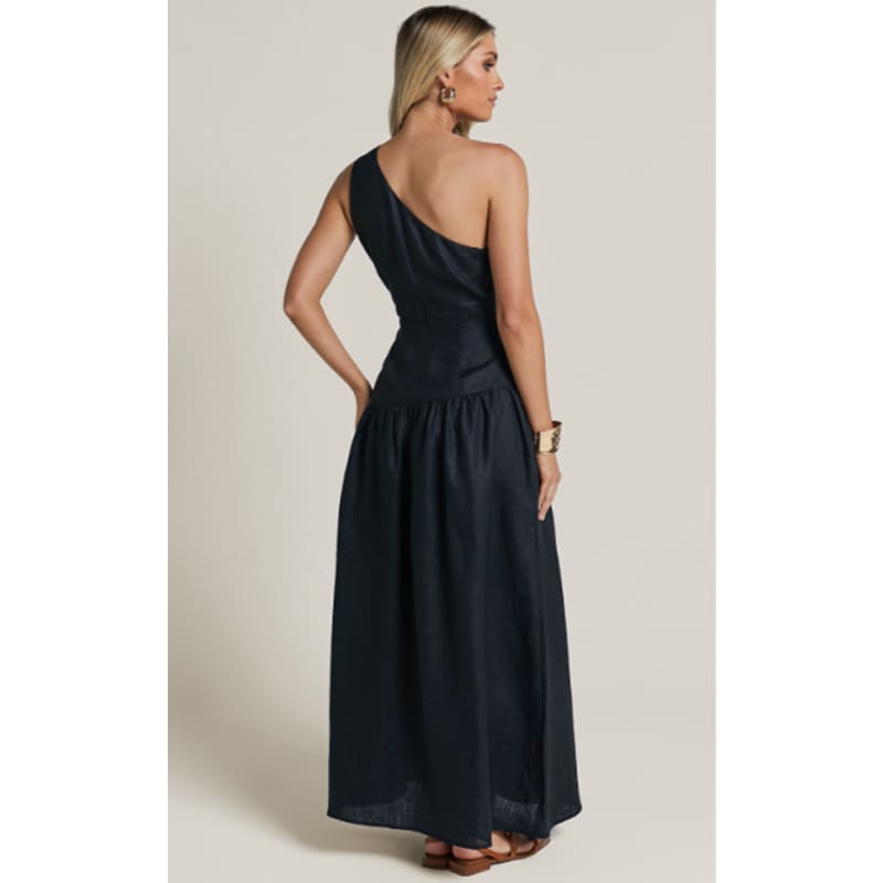 Alorah Linen Blend One Shoulder Dress | Black - Dress