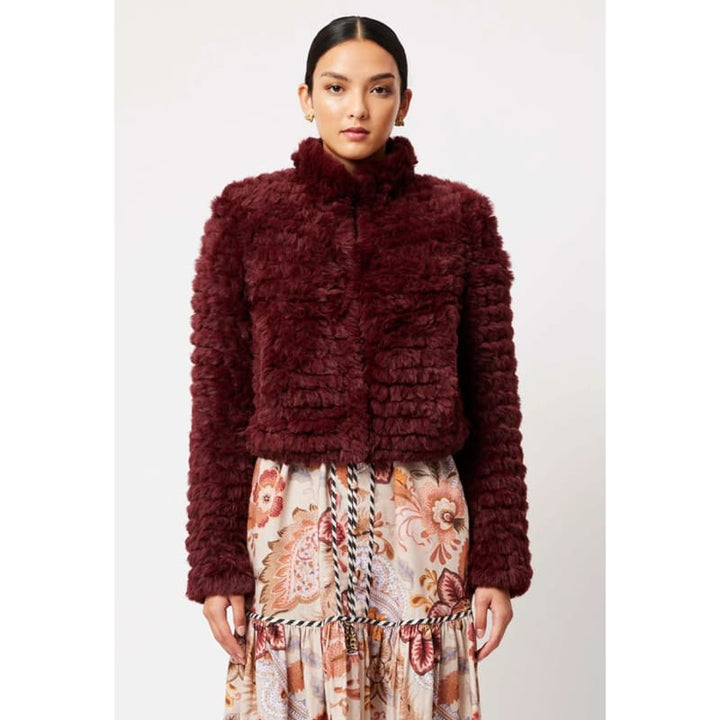 Altair Faux Fur Cropped Bomber Jacket | Scarlet - Jackets