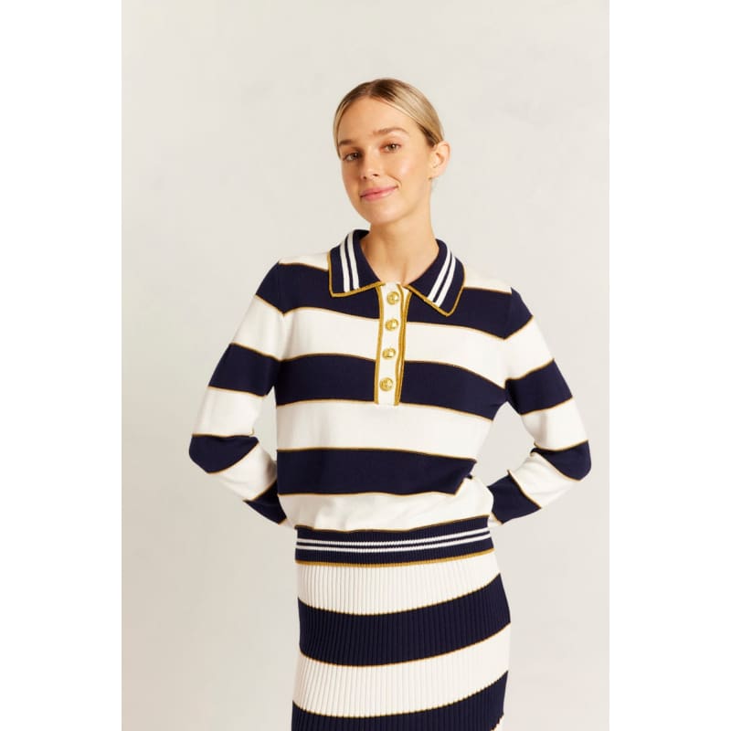 Amalfi Polo Sweater | Navy - Tops