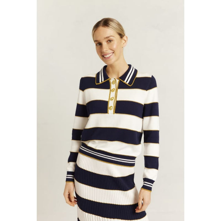 Amalfi Polo Sweater | Navy - Tops